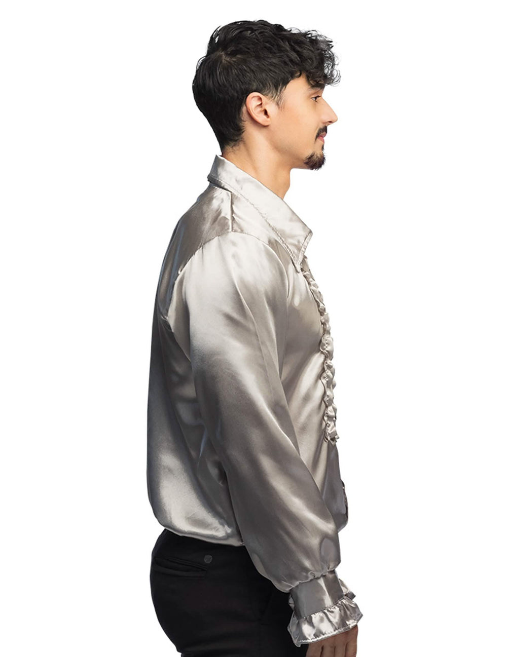 Vue de profil de la chemise disco pour homme argentée