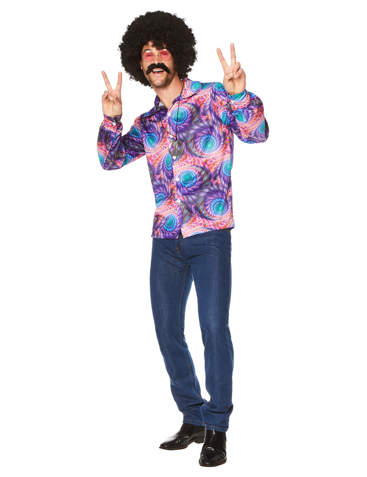 Chemise hippie psychédélique pour homme à motifs spirales multicolores