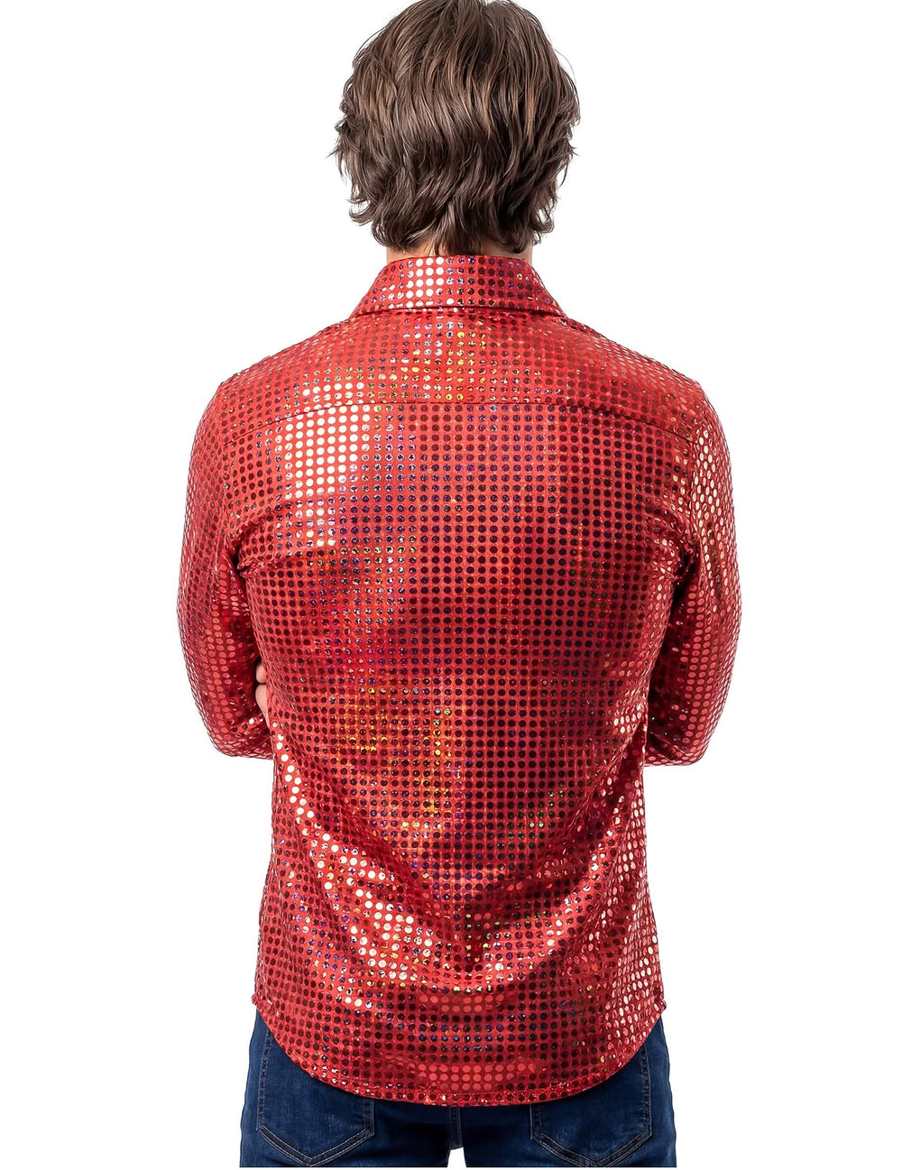 Vista de trás da camisa disco para homem vermelho gama alta