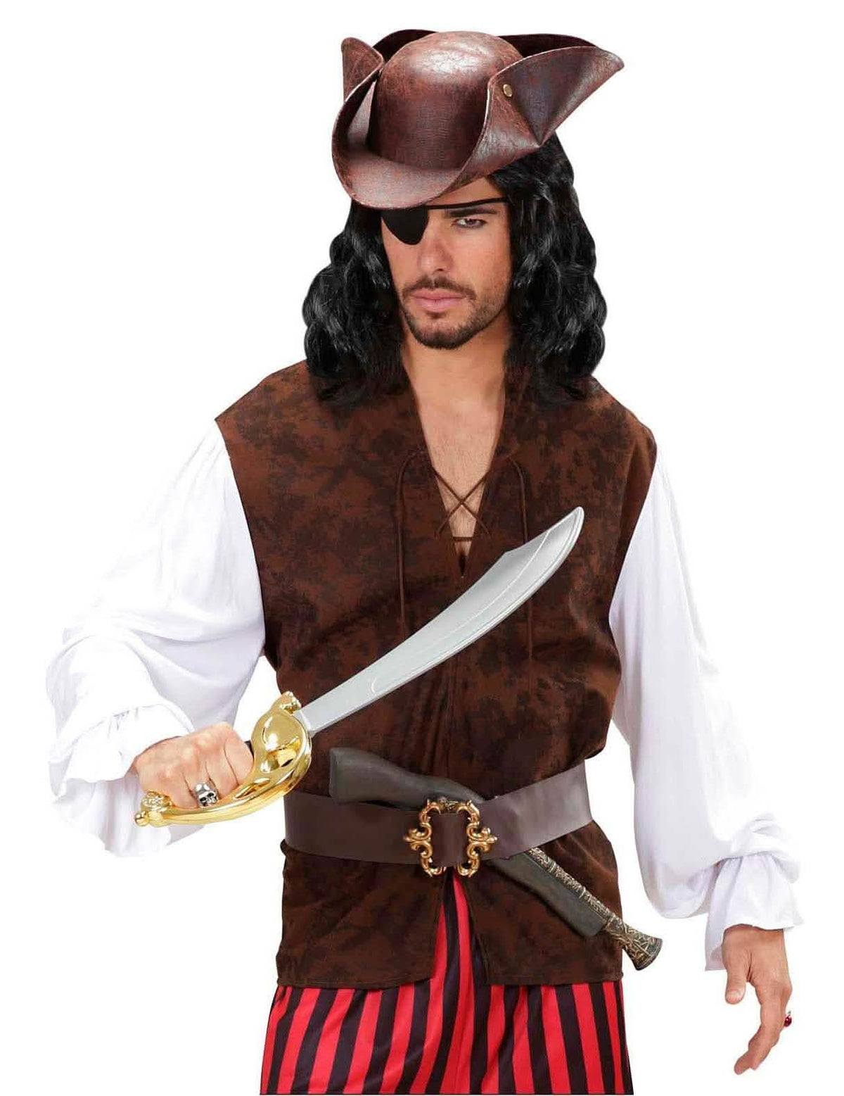 Camisa de pirata para adulto branca com colete castanho