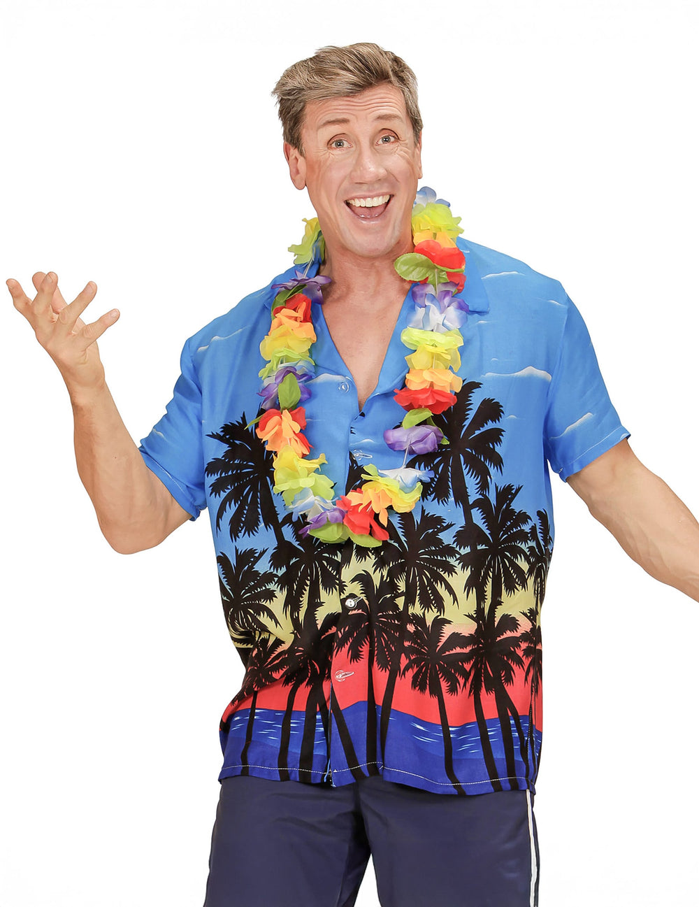 Chemise touriste hawaïen pour adulte bleue avec imprimé palmiers