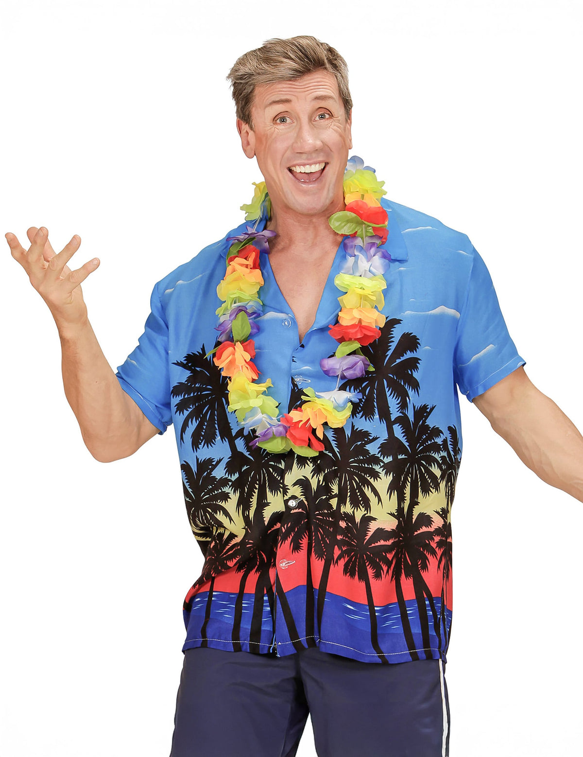 Chemise touriste hawaïen pour adulte bleue avec imprimé palmiers