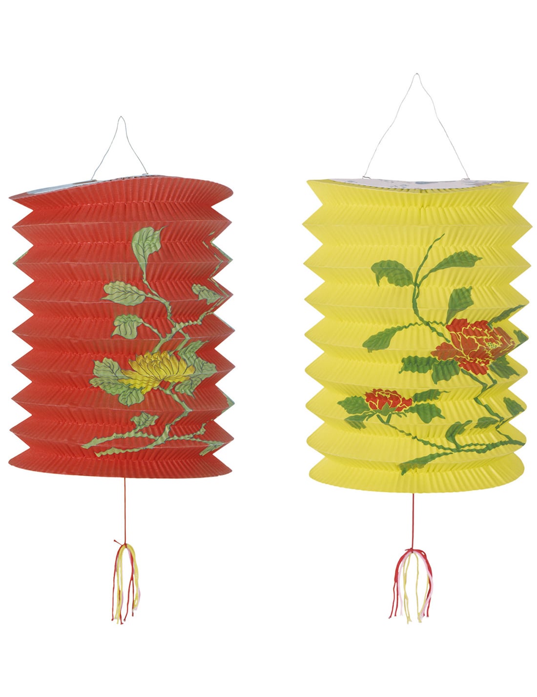 Lanternes chinoises pour décoration de fête rouge et jaune avec motifs floraux