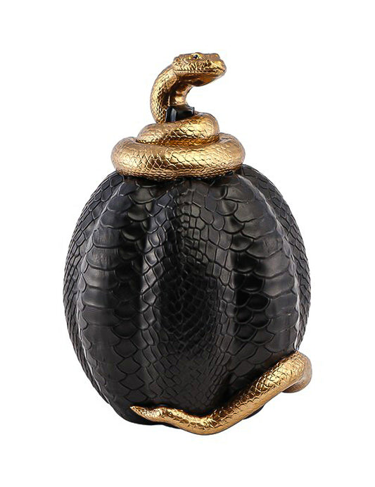 Abóbora decorativa em resina preta efeito pele de cobra dourada 14 x 16 x 20,5 cm