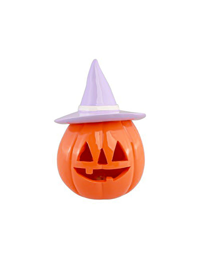 Abóbora de resina laranja com chapéu lilás 17 cm