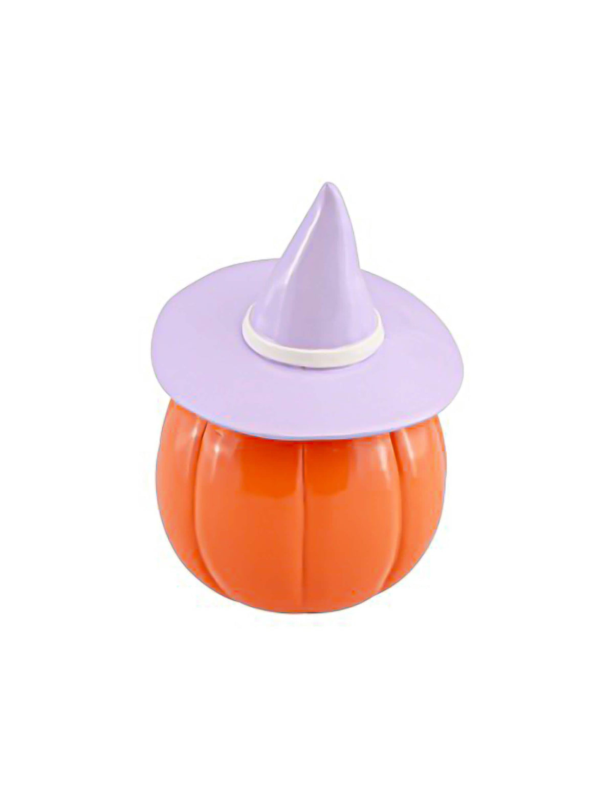 Abóbora de resina laranja com chapéu lilás 17 cm