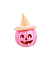 Abóbora de resina rosa com chapéu laranja pastel 17 cm