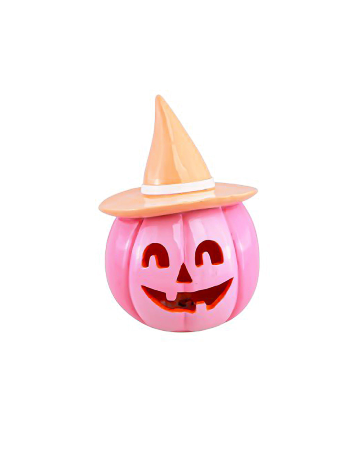 Abóbora de resina rosa com chapéu laranja pastel 17 cm