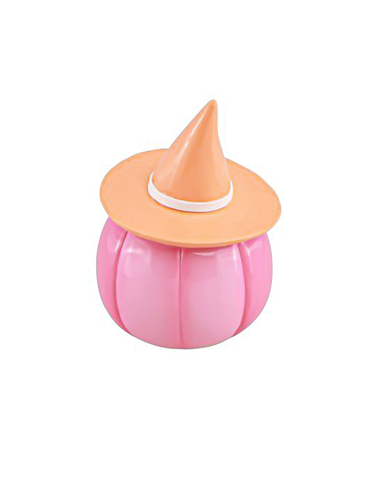 Abóbora de resina rosa com chapéu laranja pastel 17 cm