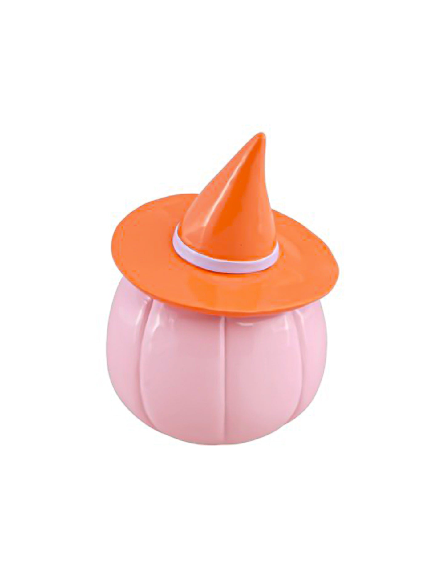 Abóbora de resina rosa pastel com chapéu laranja 17 cm
