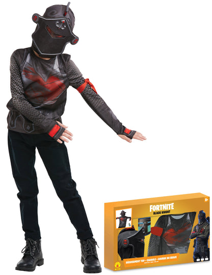 Déguisement Black Knight Fortnite pour adolescent noir et rouge avec cagoule