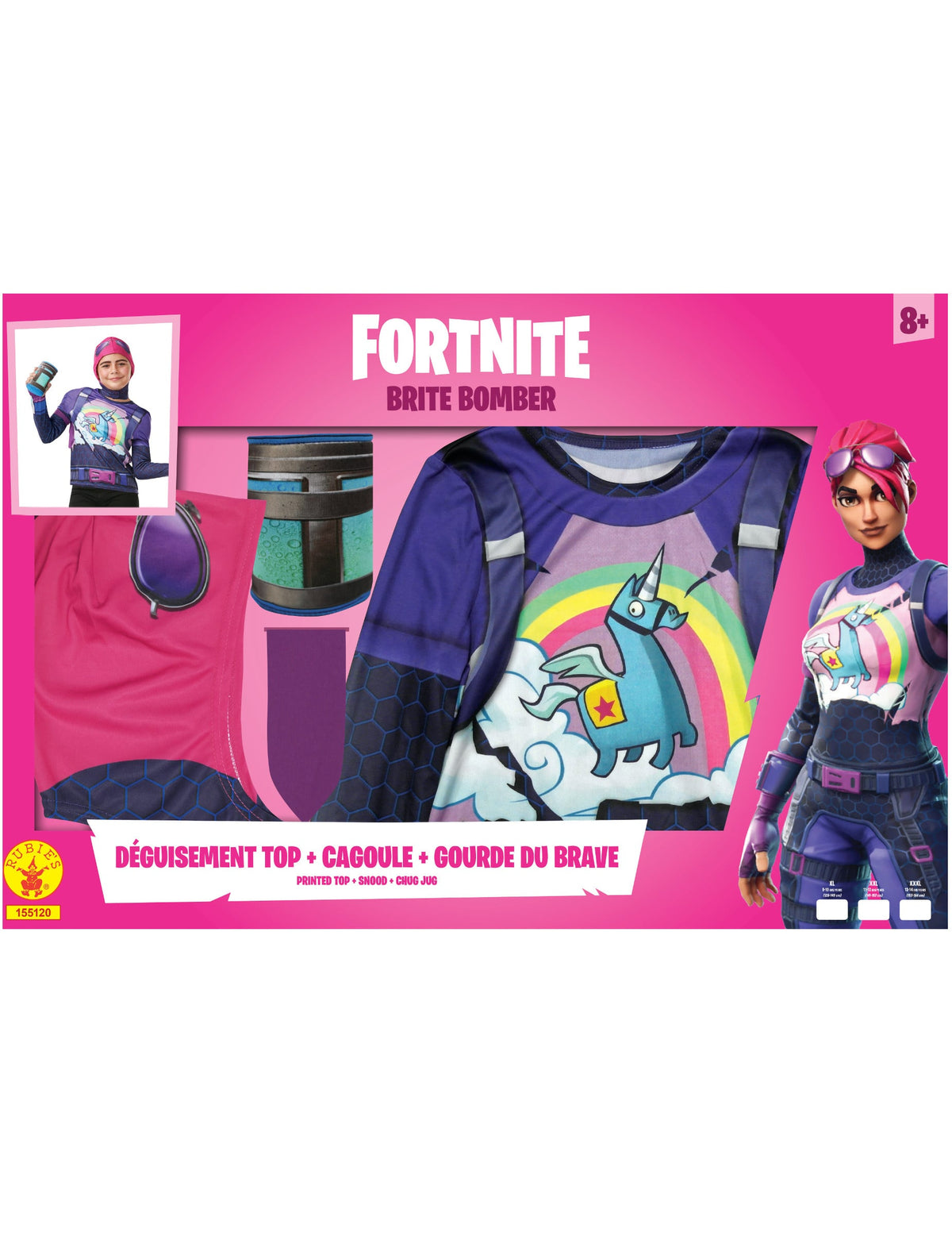 Vue du coffret du déguisement Brite Bomber Fortnite pour adolescente
