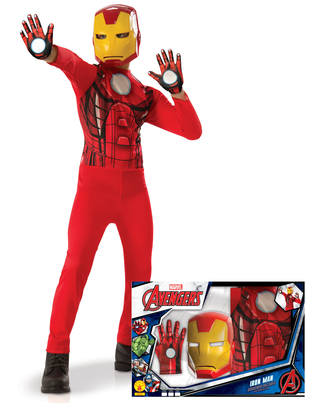 Coffret classique Iron Man pour garçon rouge et jaune avec gants et masque