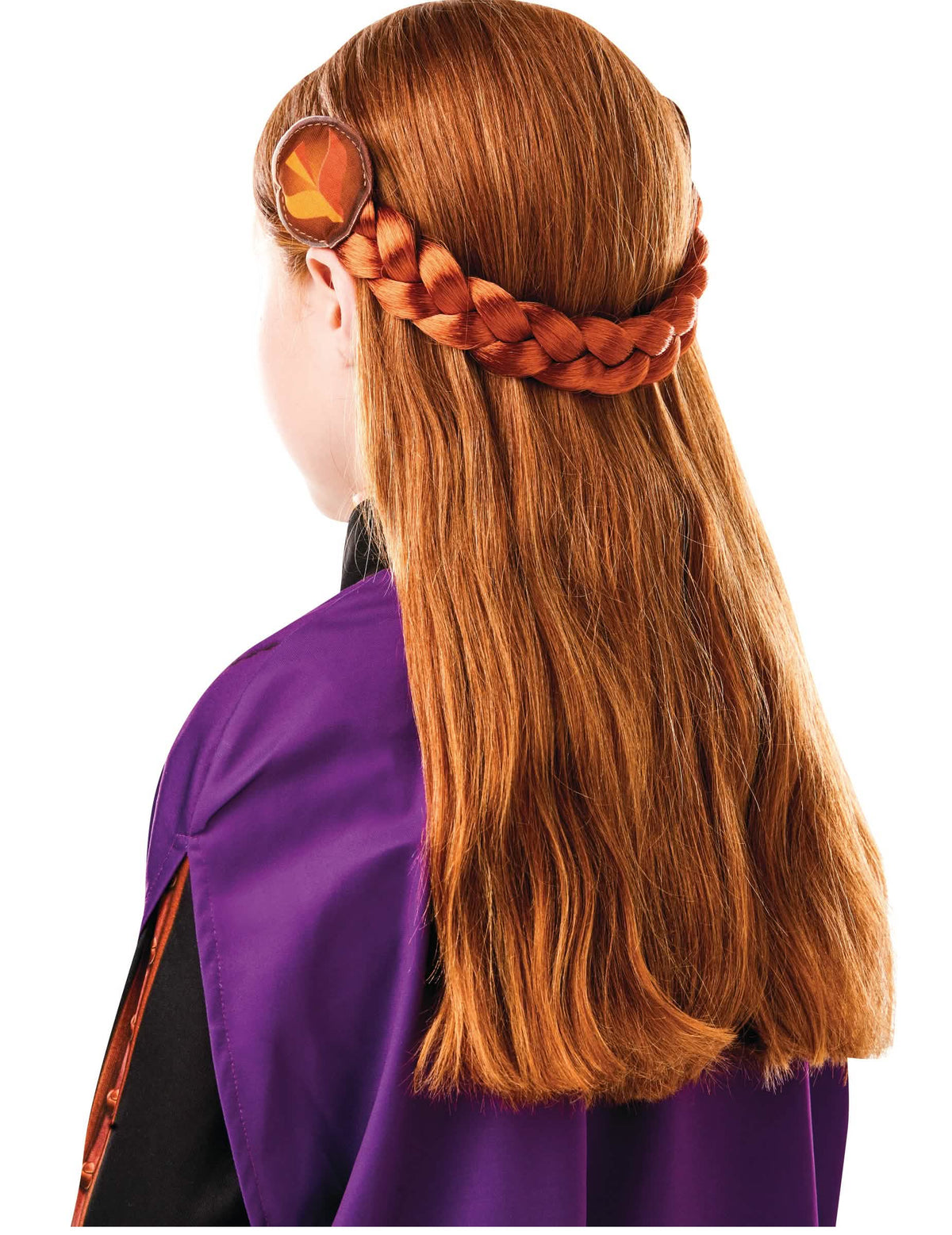 Vista traseira da trança e do cabelo da caixa de disfarce e trança Anna Frozen 2