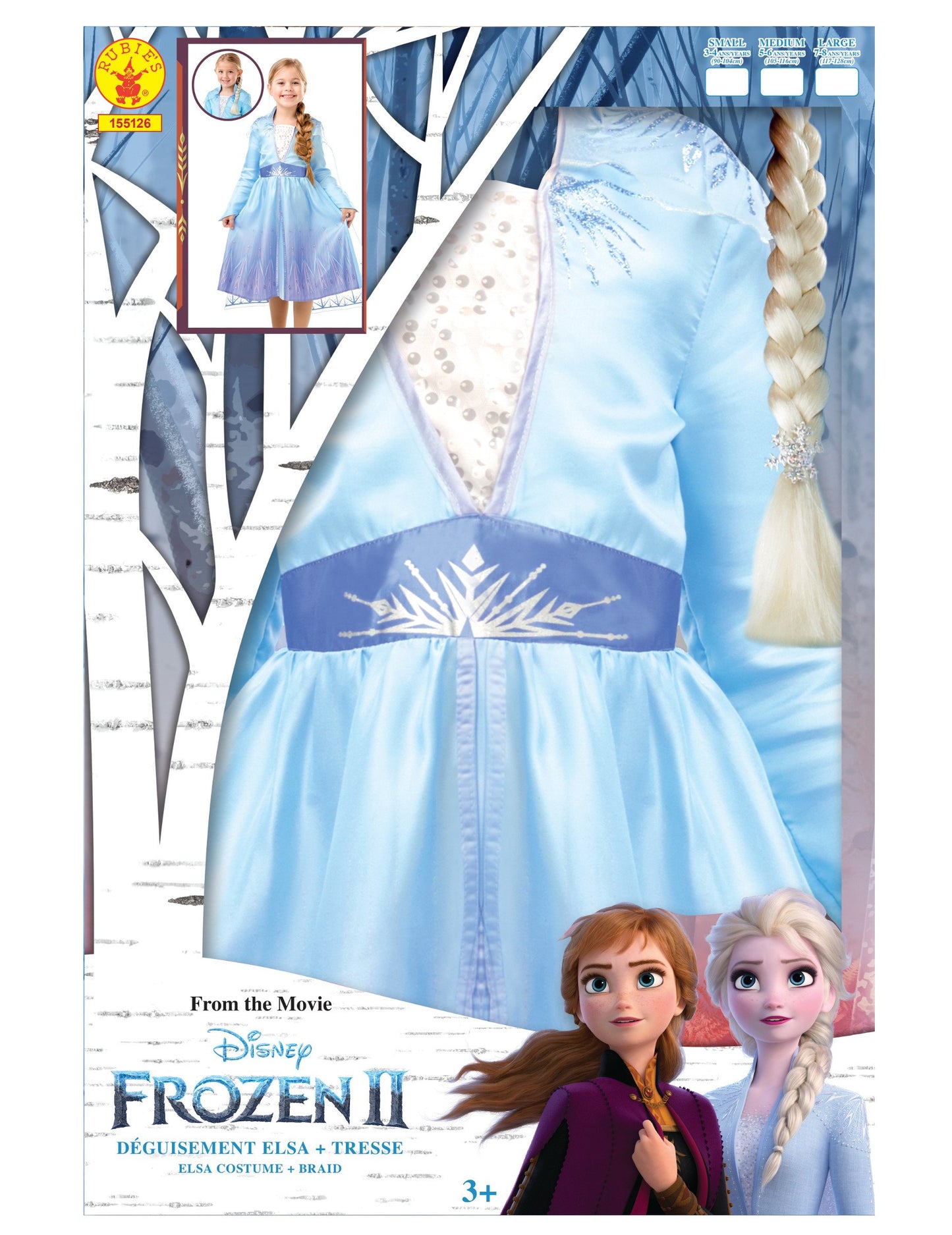 Vue de l'emballage du coffret déguisement et tresse Elsa La Reine des neiges 2