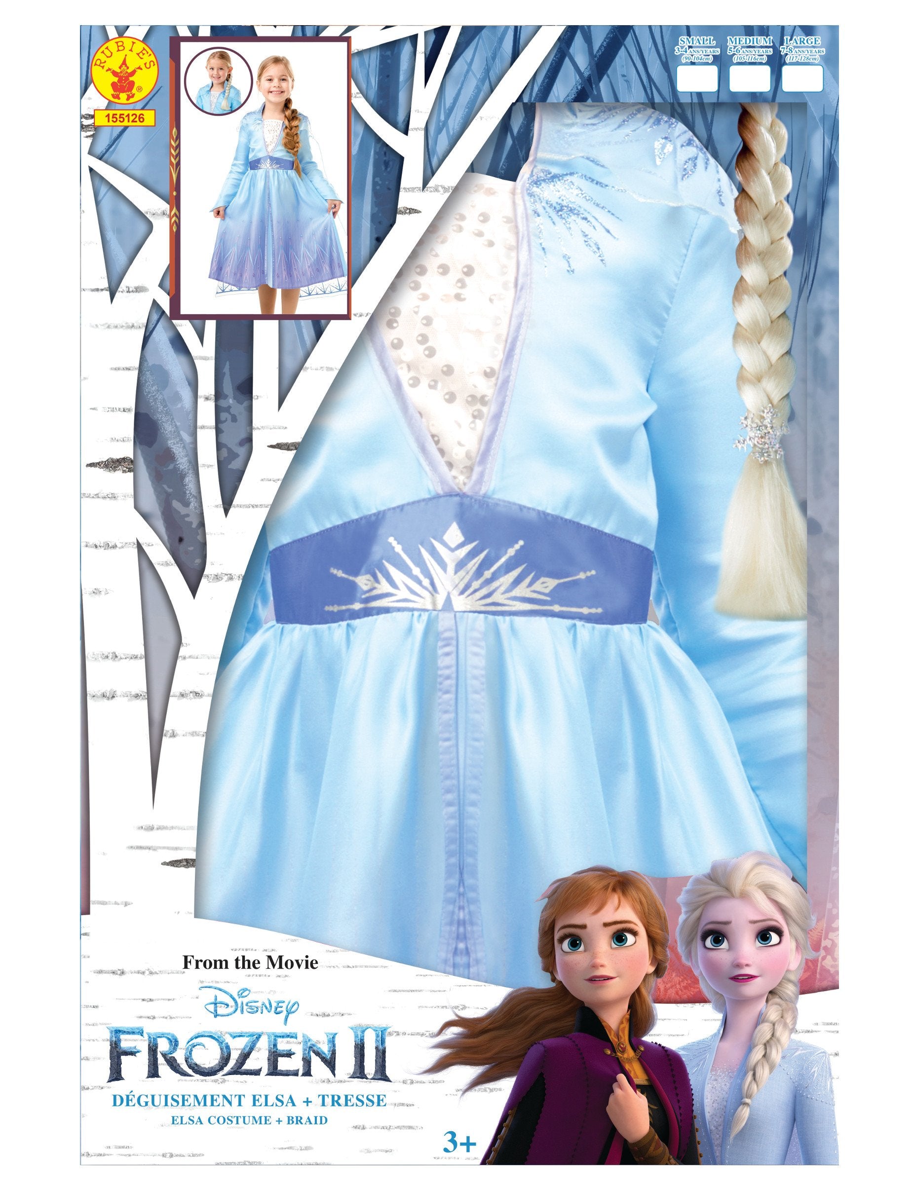 Vue de l'emballage du coffret déguisement et tresse Elsa La Reine des neiges 2