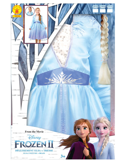 Vue de l'emballage du coffret déguisement et tresse Elsa La Reine des neiges 2