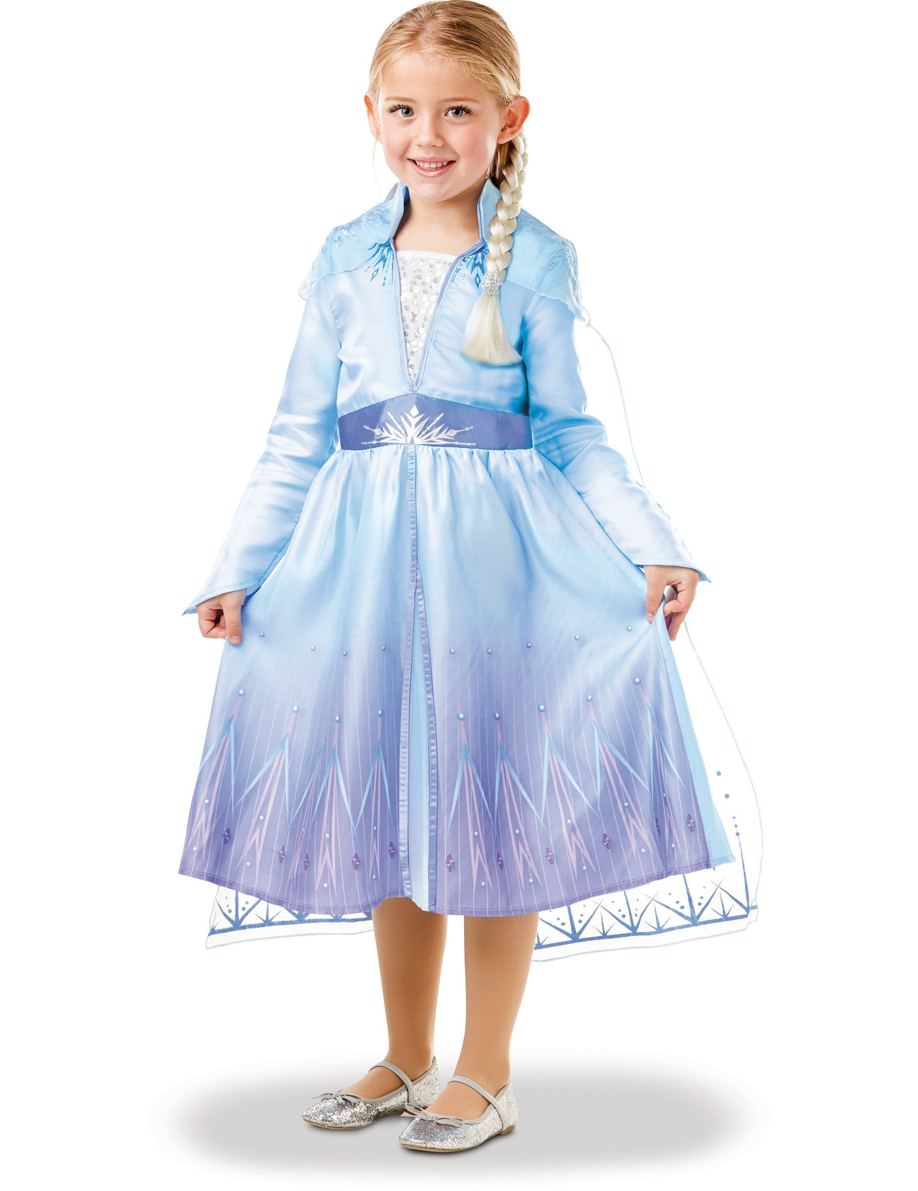 Vue de face du coffret déguisement et tresse Elsa La Reine des neiges 2