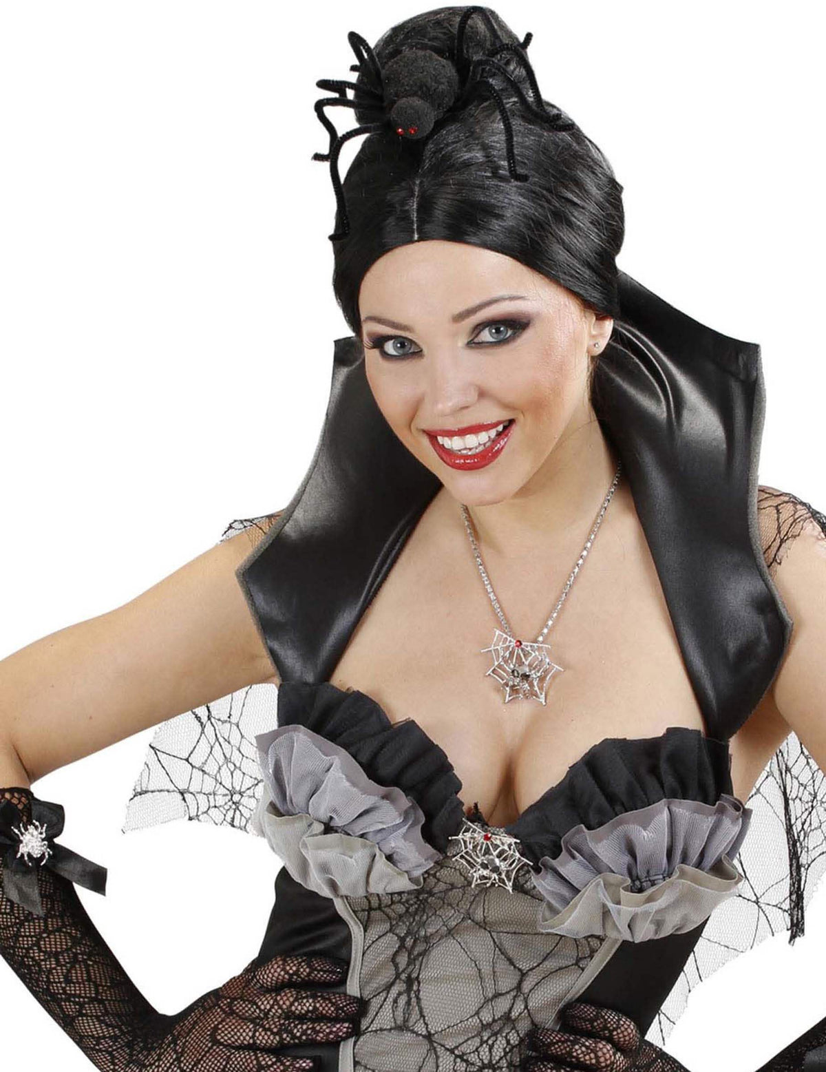 Coifa de aranha halloween para adulto preta com patas peludas