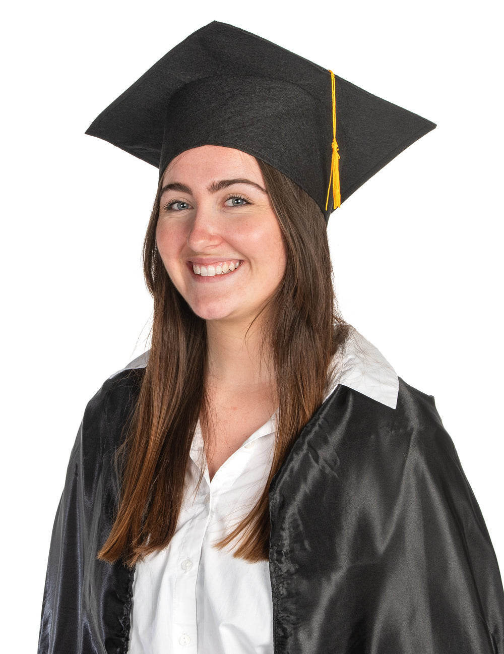 Coiffe d'étudiant pour adulte noire avec pompon jaune