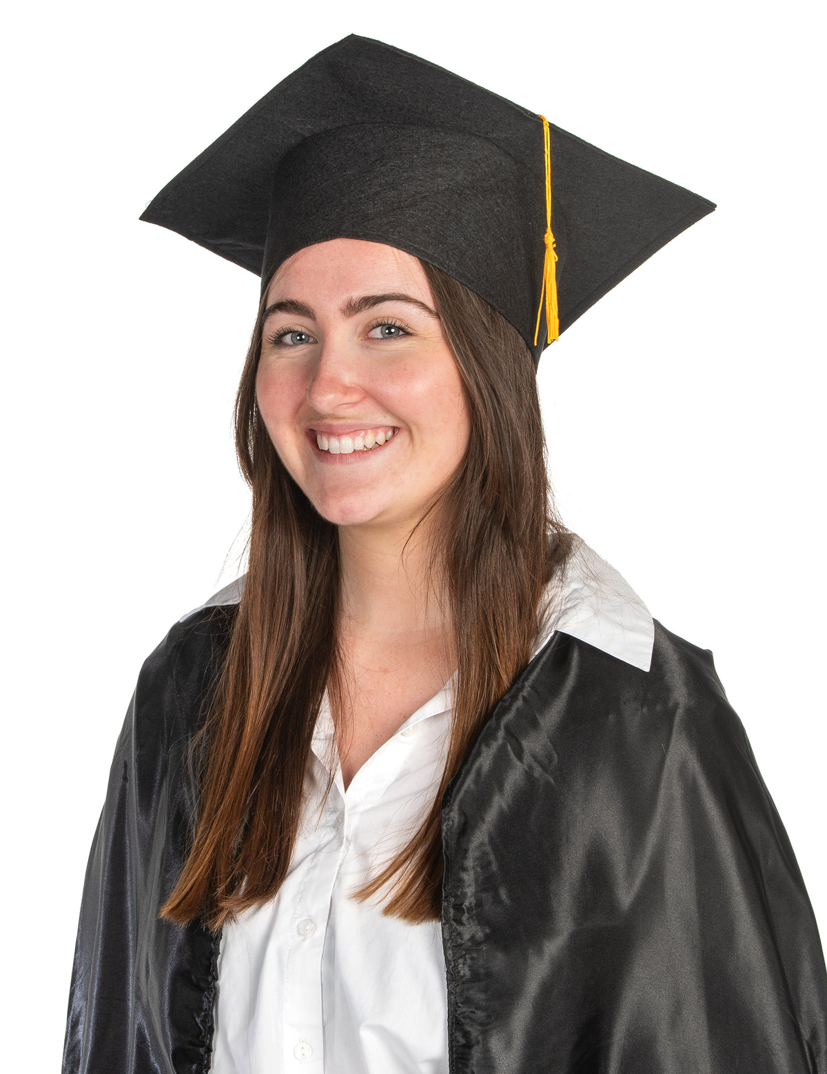 Coiffe d'étudiant pour adulte noire avec pompon jaune