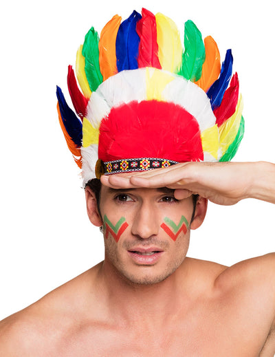 Cocar de índio com penas coloridas para adulto