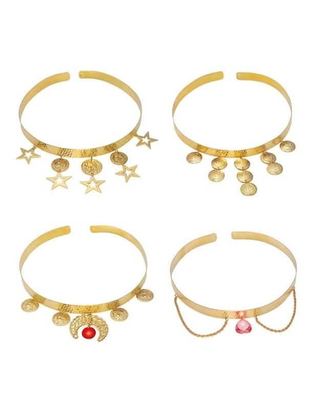 Diferentes modelos da joia de cabeça de dançarina oriental para adulto dourado