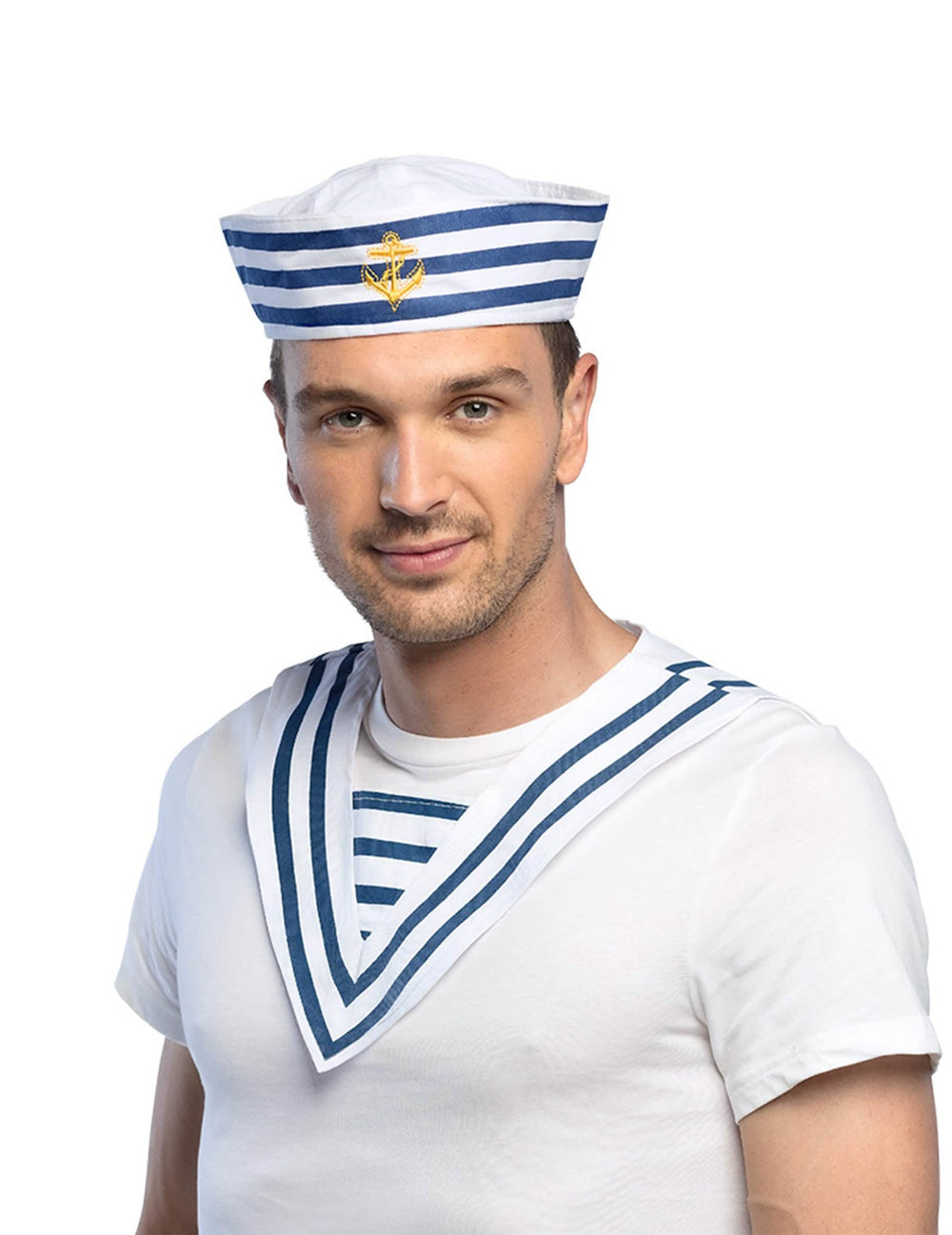 Colar de marin para adulto branco e azul às riscas