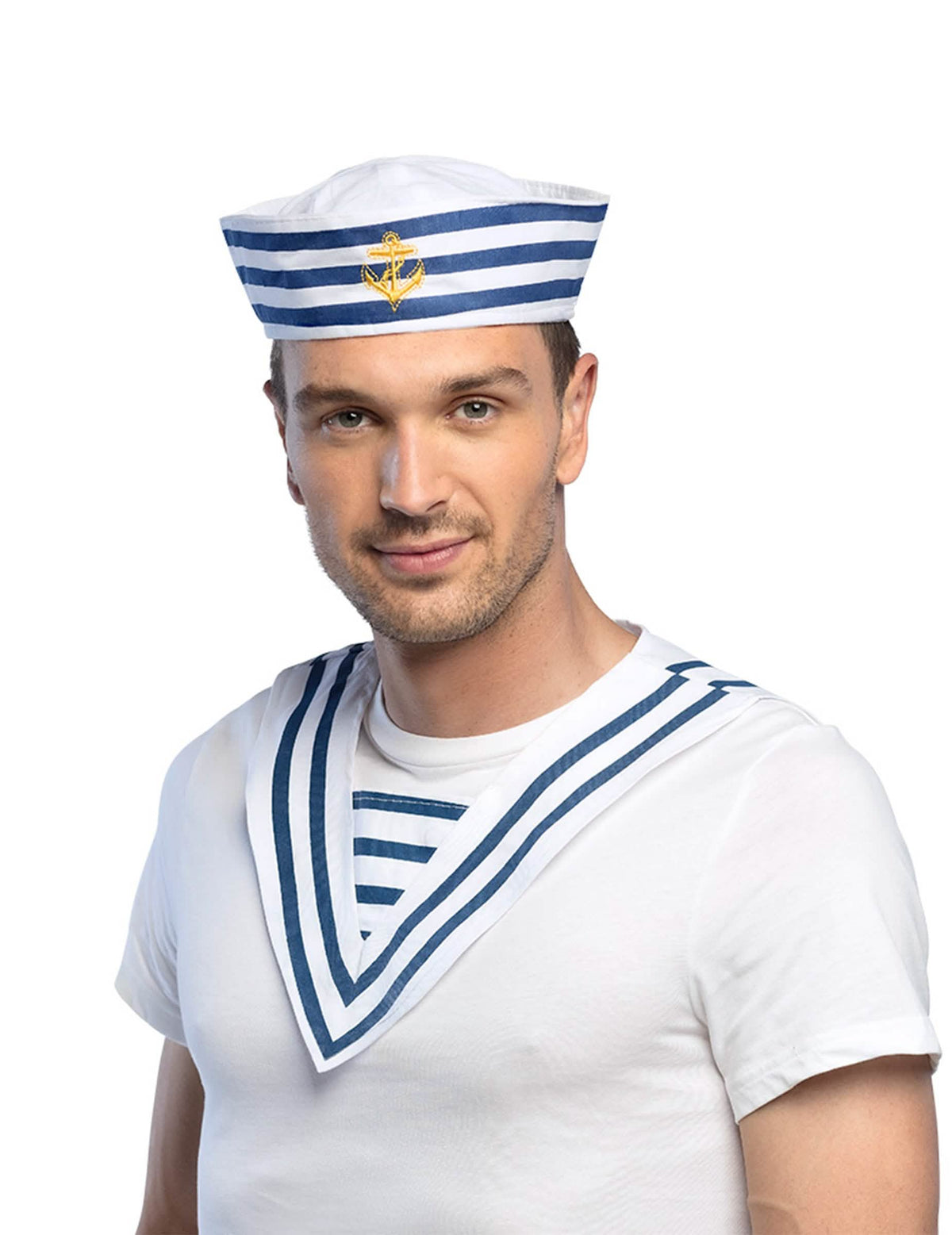 Colar de marin para adulto branco e azul às riscas