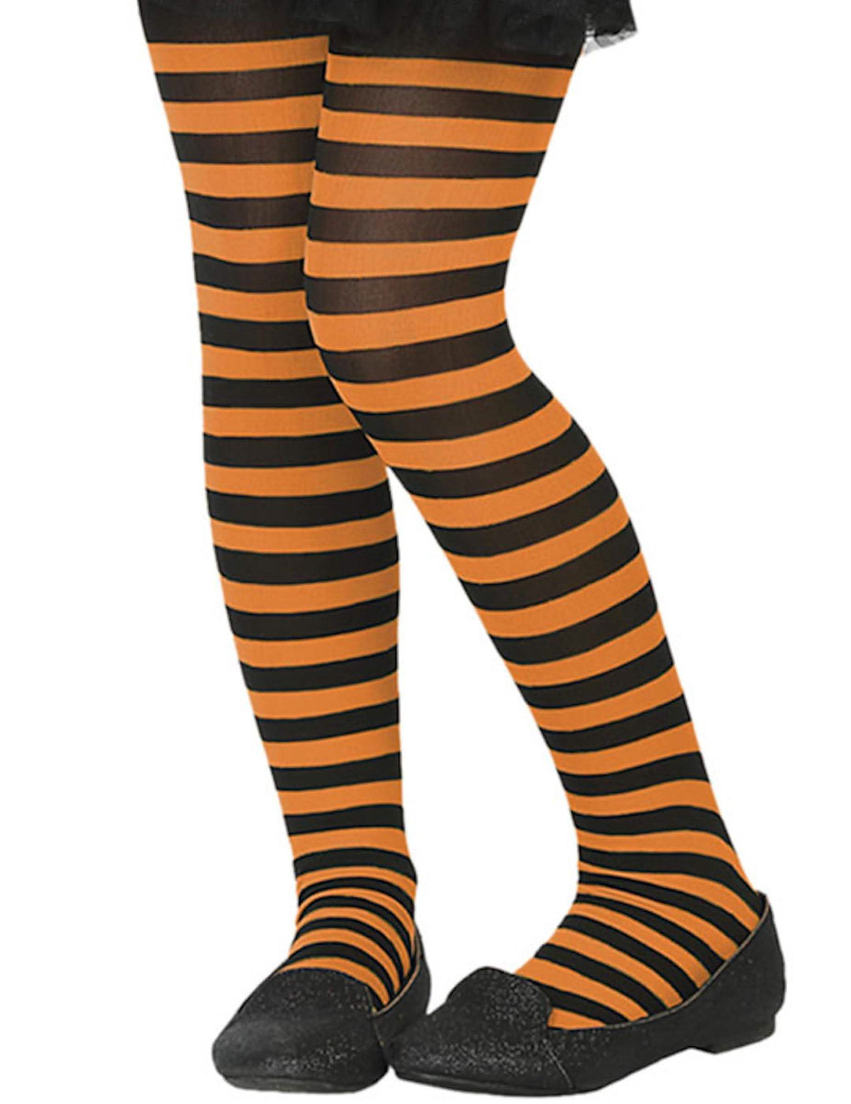Collants às riscas para criança cor de laranja e preto
