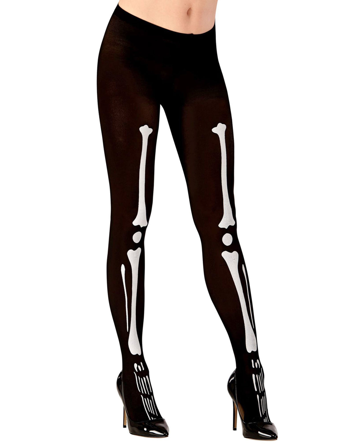 Collant squelette pour femme noir et blanc