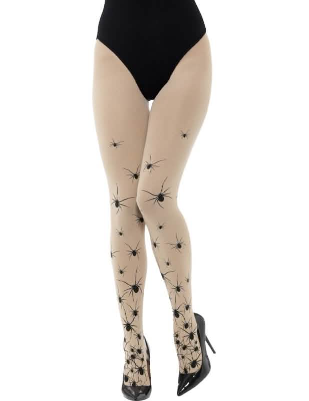 Collants de halloween com aranha pretas para mulher cor de carne