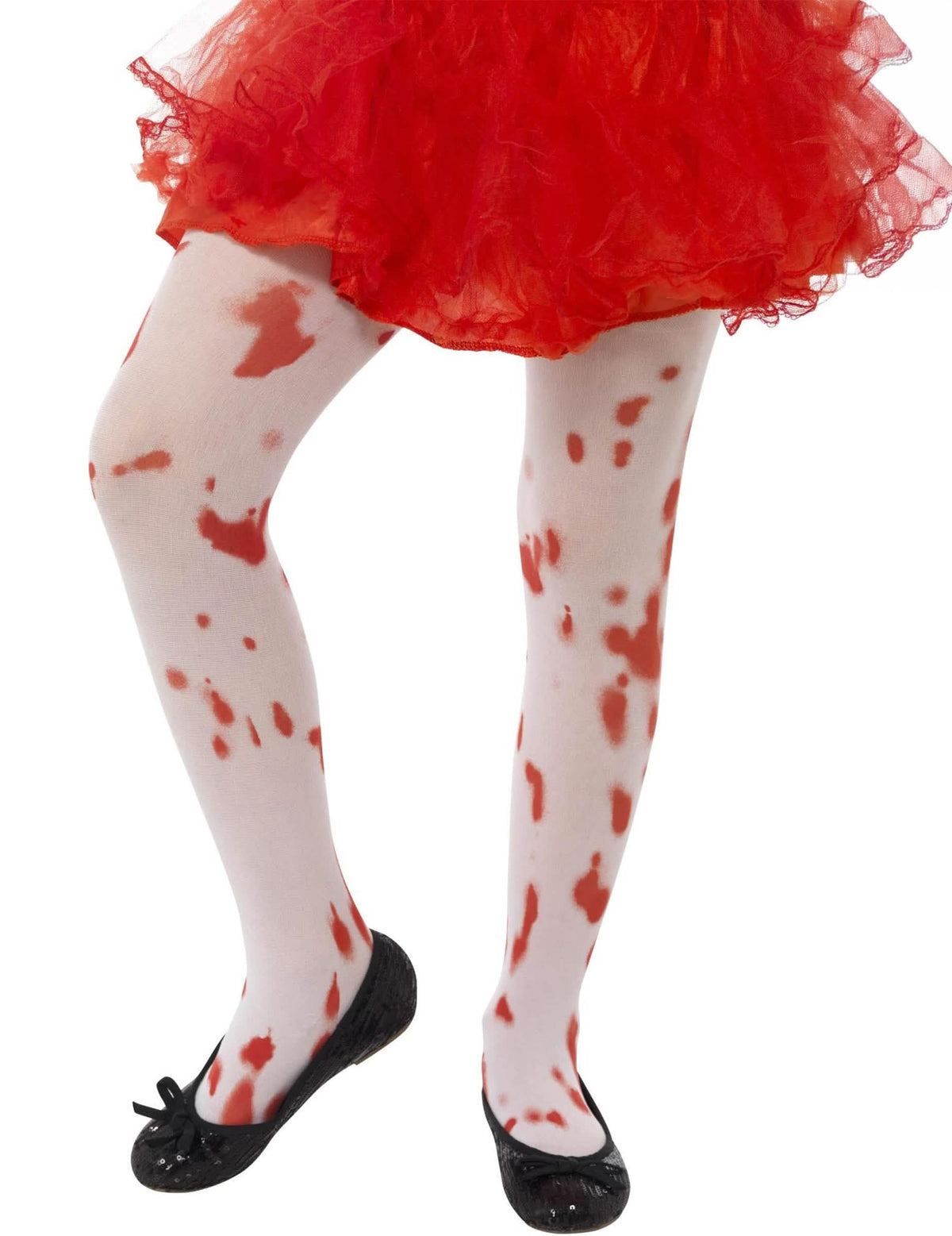 Grande plano sobre as manchas de sangue das meias-calças ensanguentadas halloween para criança