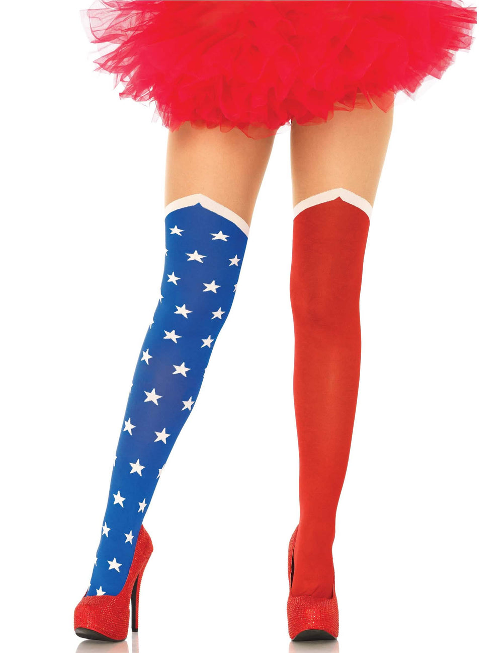 Collants opacos bandeira usa para mulher vermelho e azul com estrelas brancas
