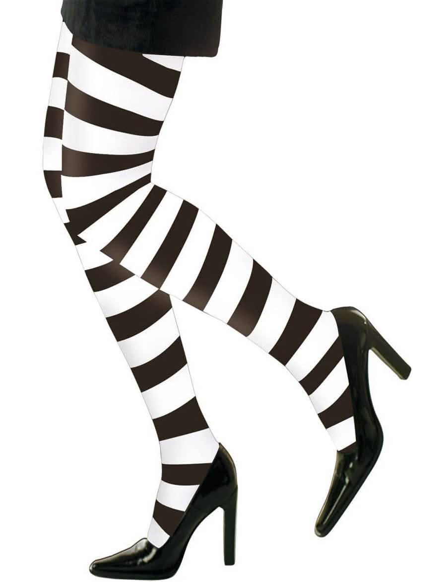 collants às riscas para adulto black and white
