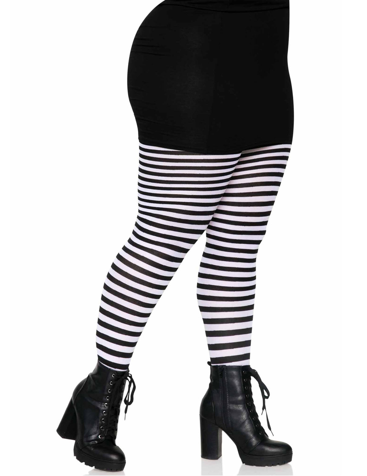 Vue de profil du collant rayé noir et blanc pour femme