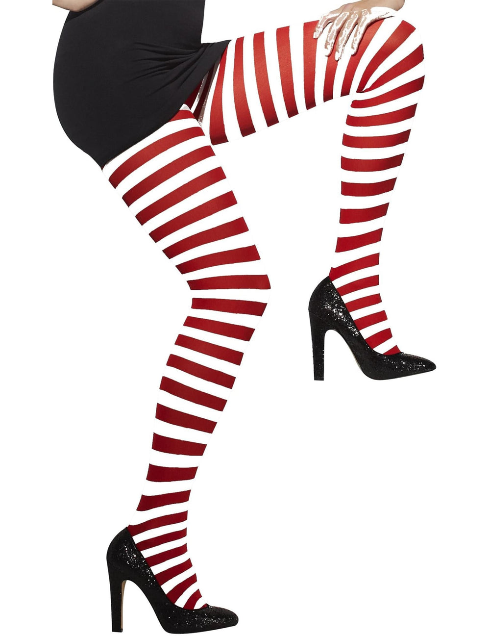 Vue de profil des collants rayés pour femme rouge et blanc