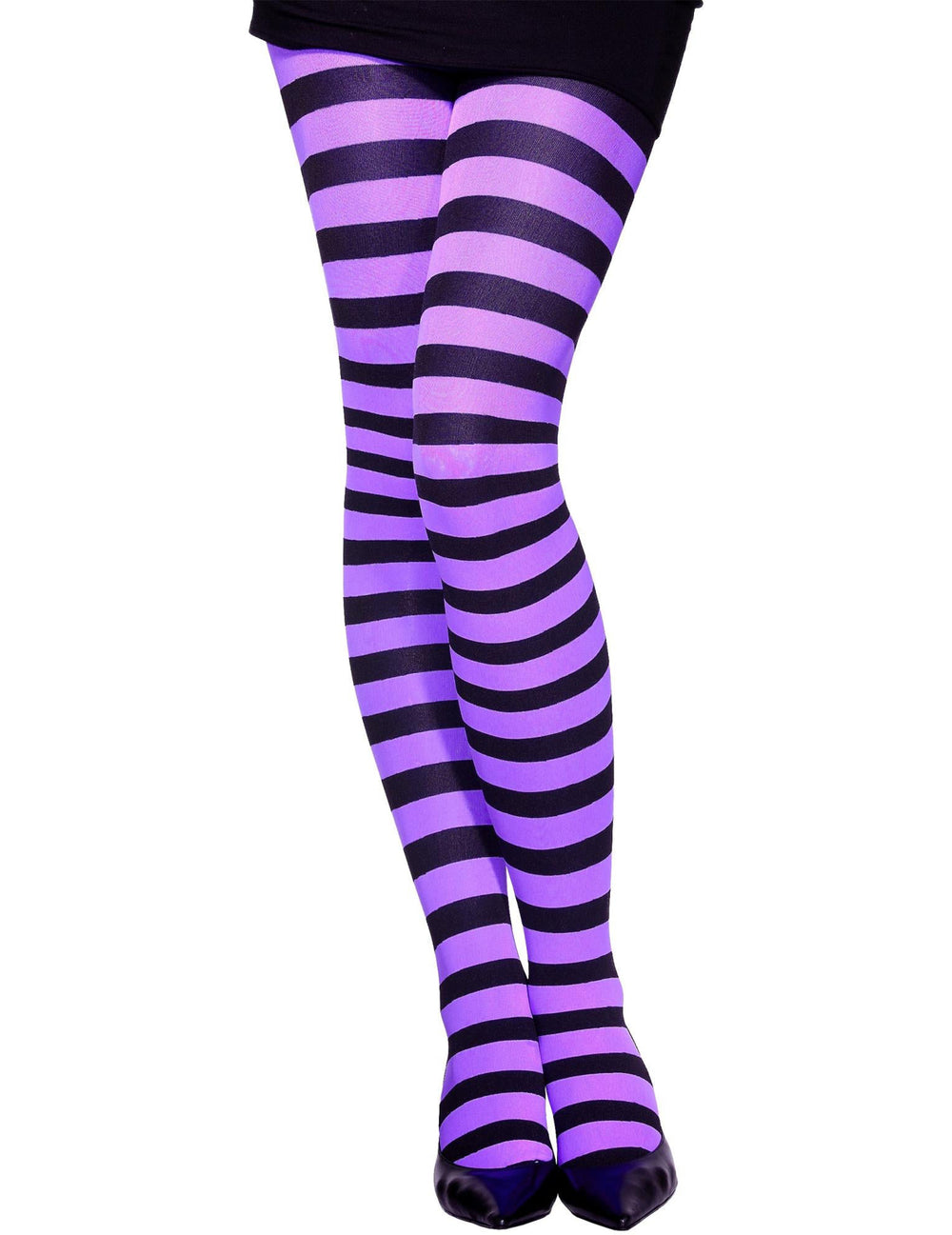 Vue de face des collants rayés pour fille violet et noir