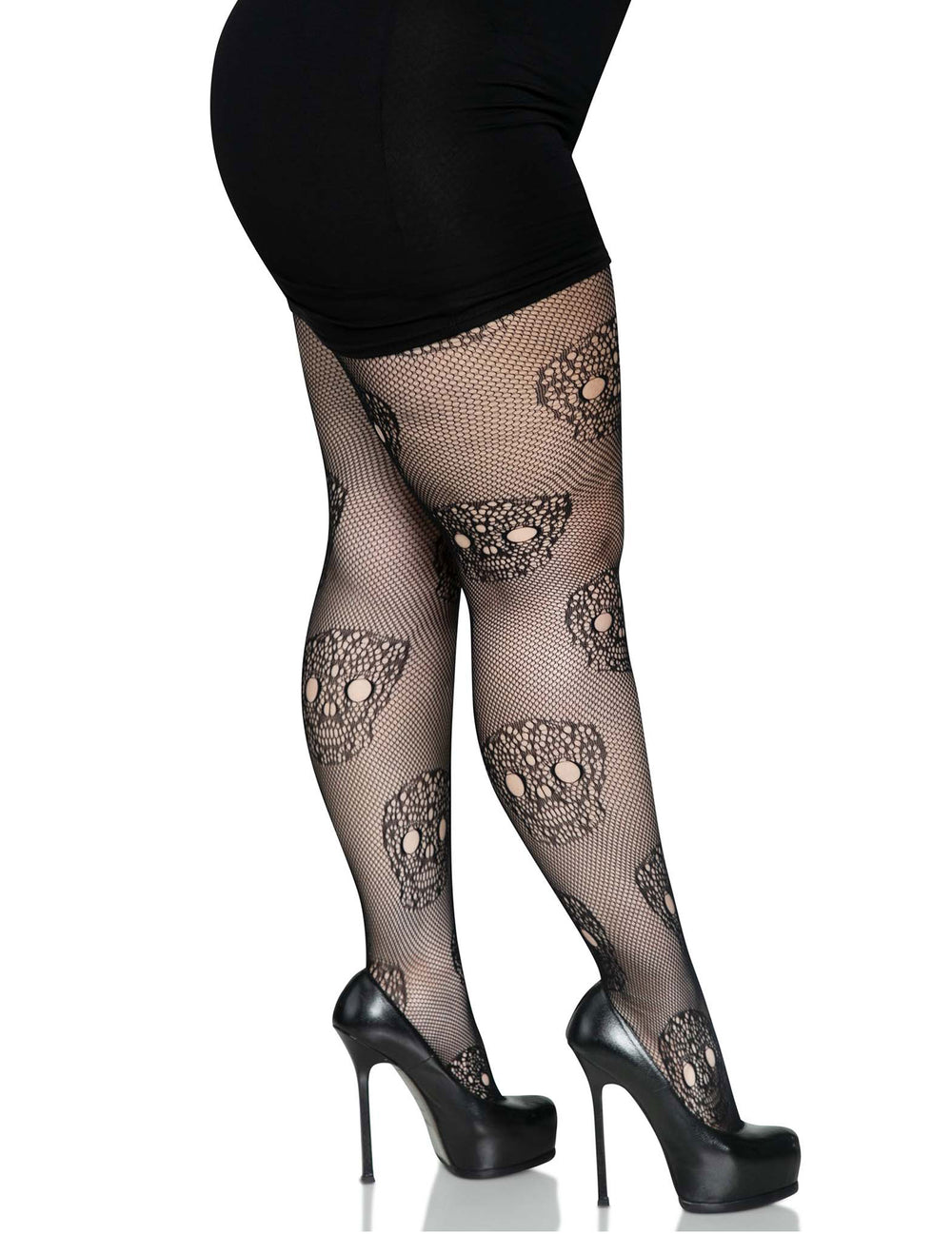 Vue de profil des collants résille Dia de los muertos