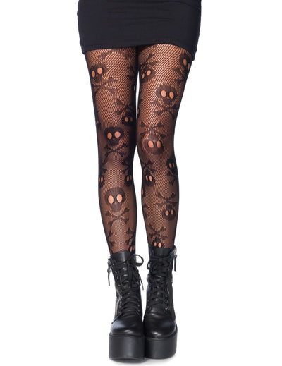 Collants résille tête de mort pour femme noir