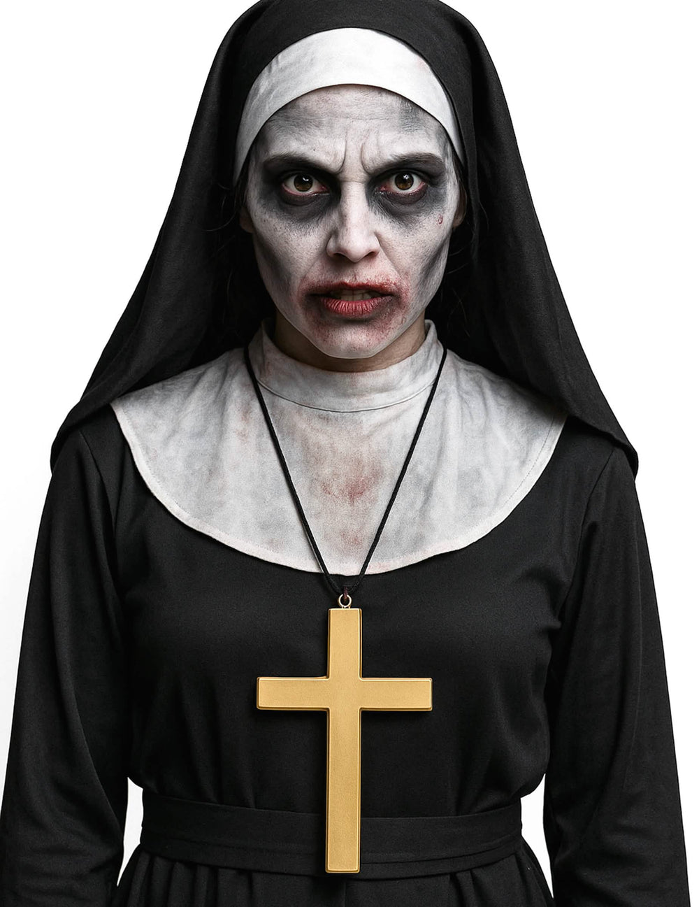 Mise en situation avec un déguisement de nonne du collier croix de moine