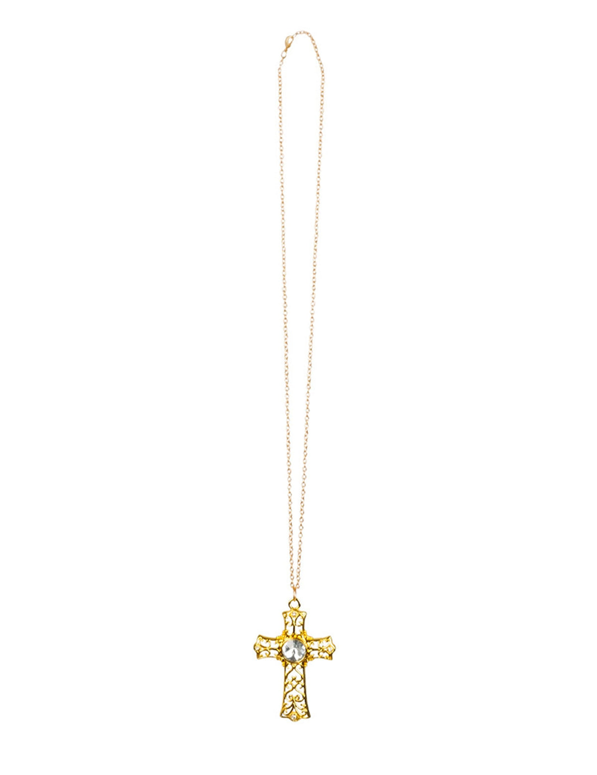 Vue d'ensemble du collier croix pour femme doré