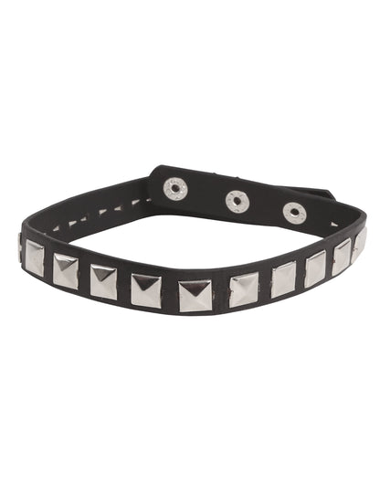 Collier de motard pour adulte noir à clous carrés argentés