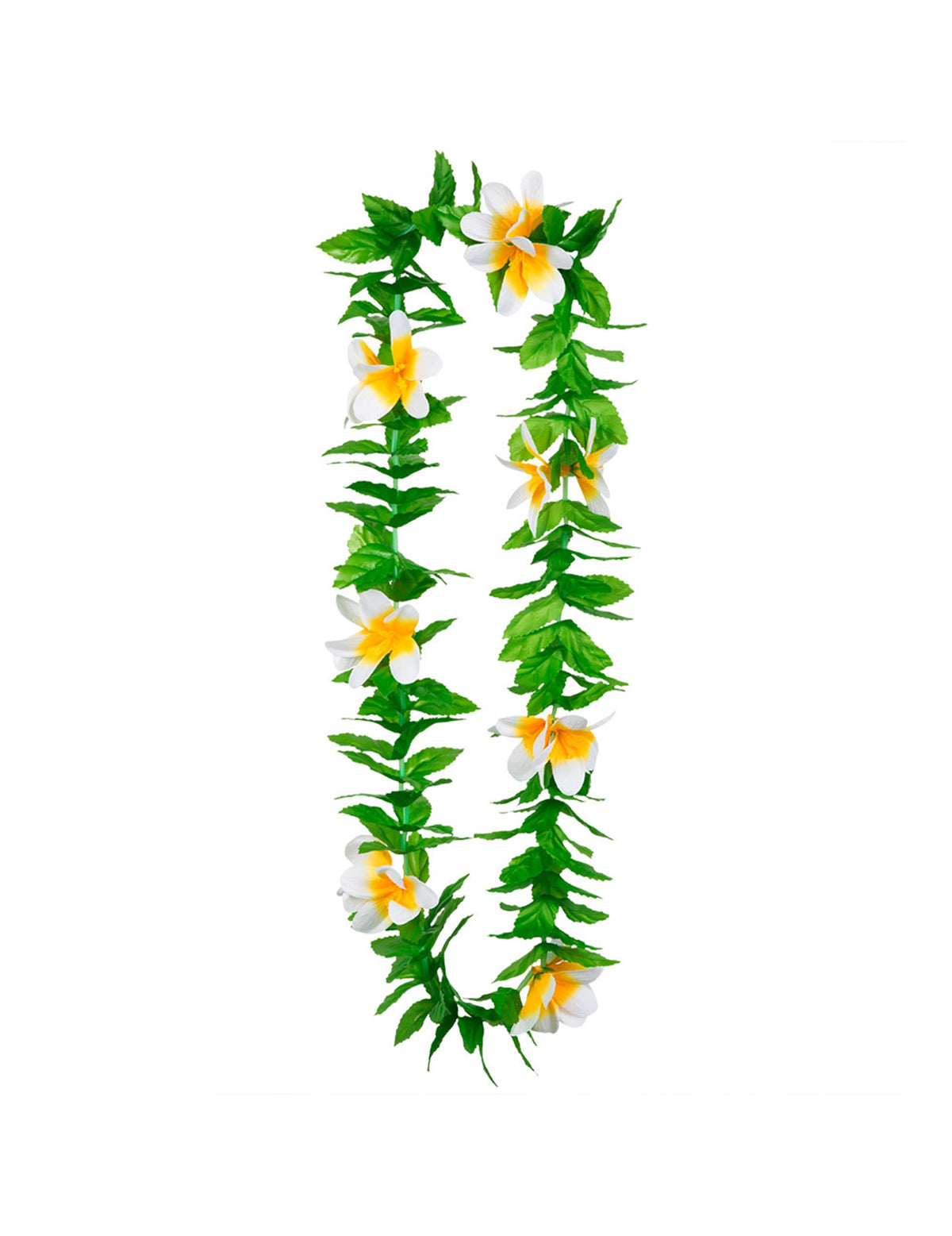 Vue de face du collier fleurs blanc et vert pour adulte