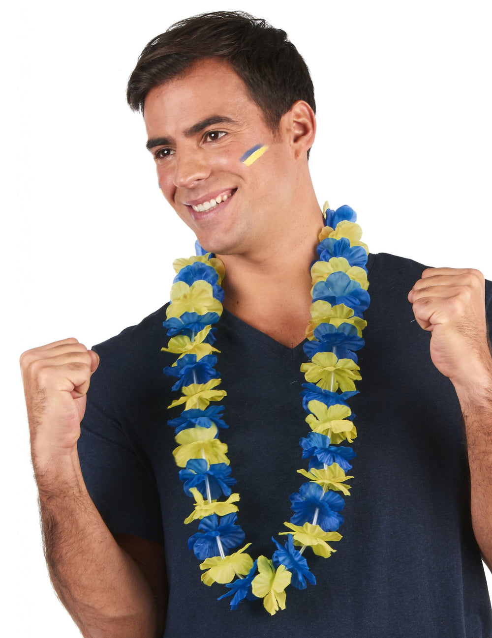 Vue de face portée du collier Hawaï supporter Suède