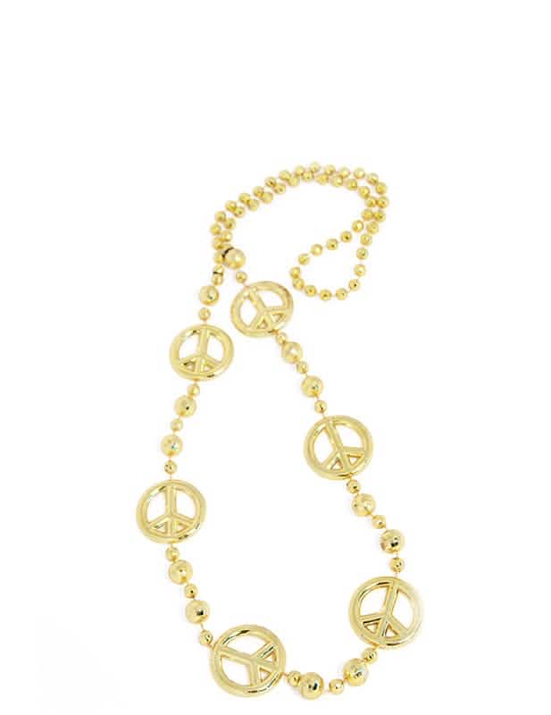 Colar hippie para adulto dourado com símbolos peace and love