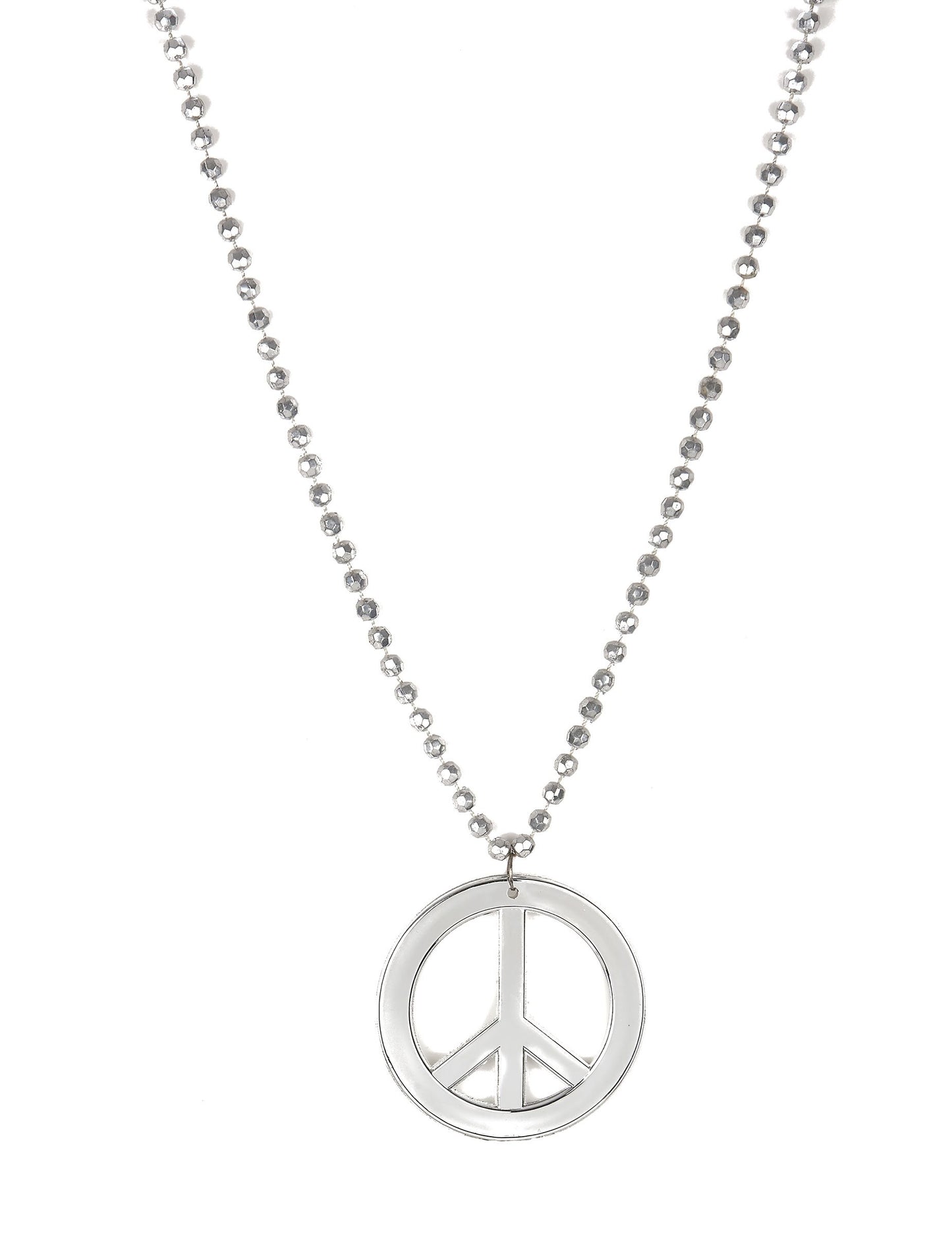 Collier hippie pour adulte argent avec pendentif peace and love