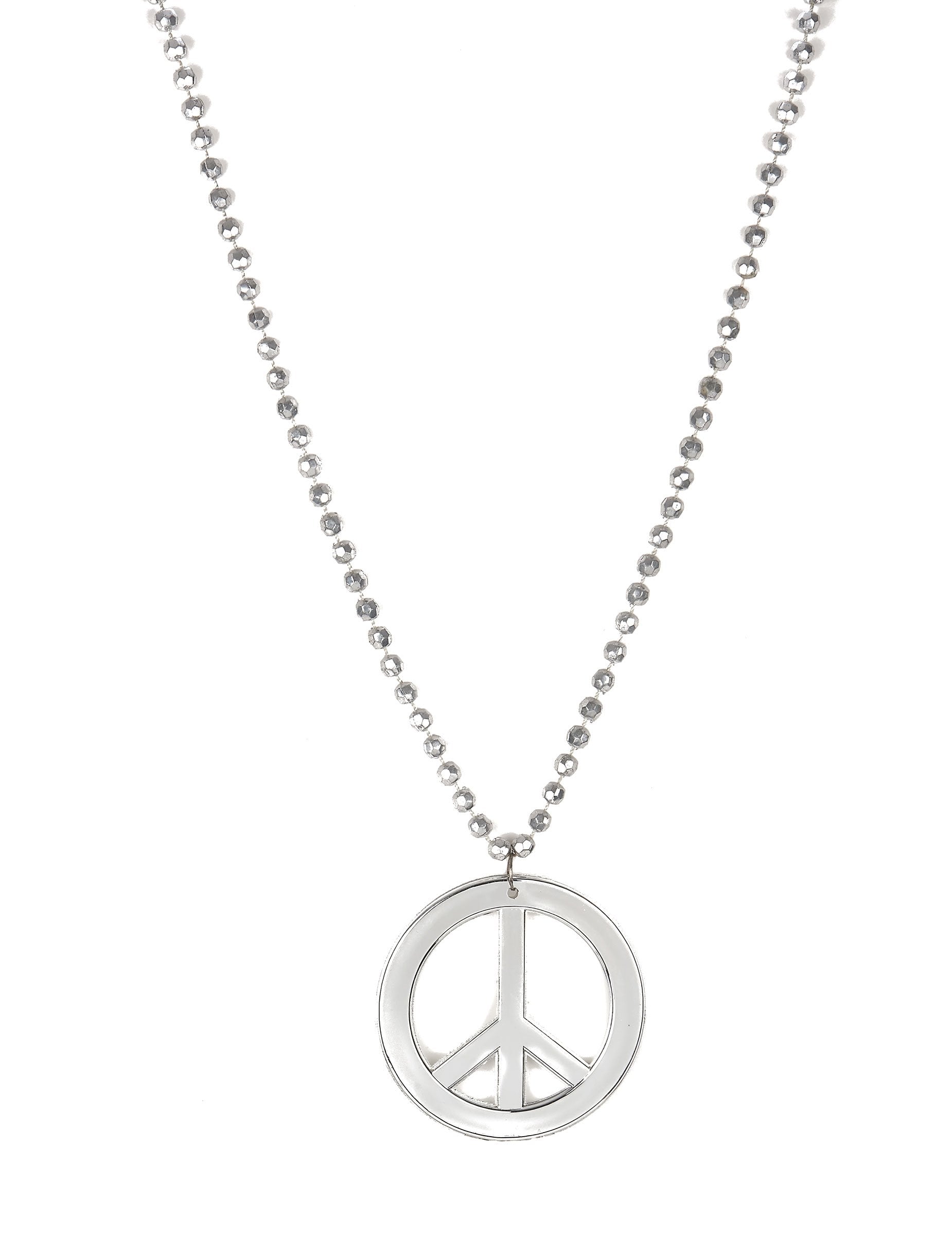 Collier hippie pour adulte argent avec pendentif peace and love