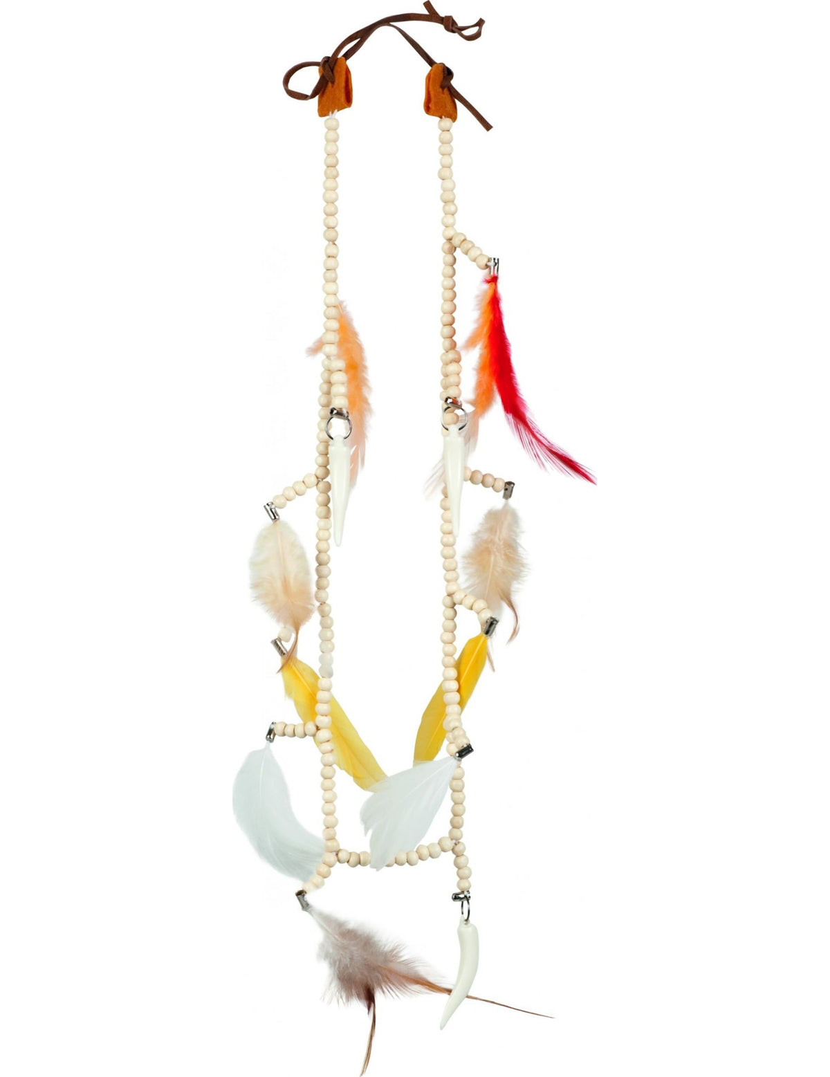 Détail des perles et plumes du collier de mariée indienne
