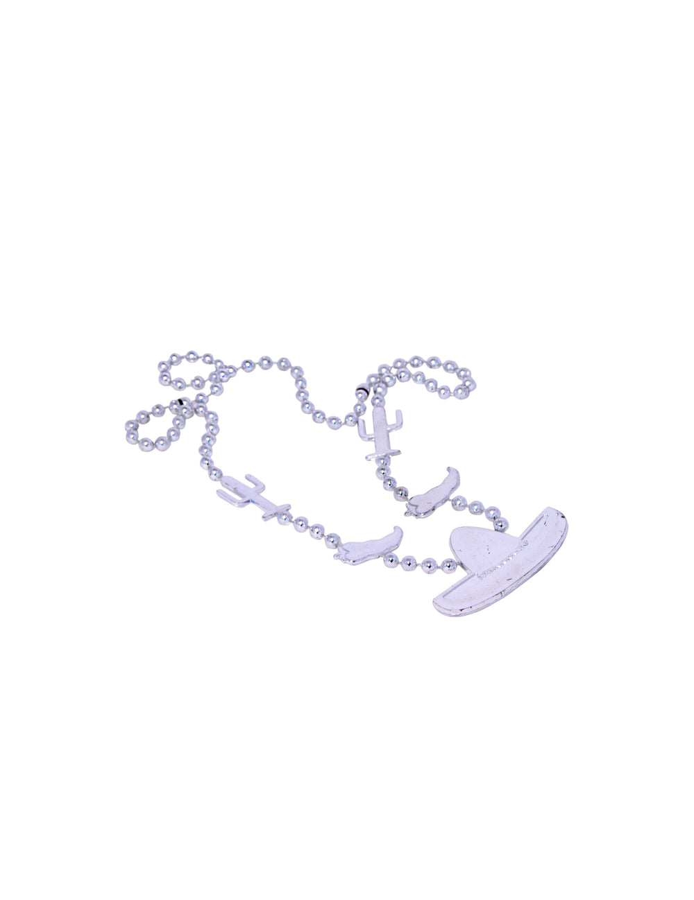 Collier mexicain pour adulte argenté avec pendentifs cactus et sombrero
